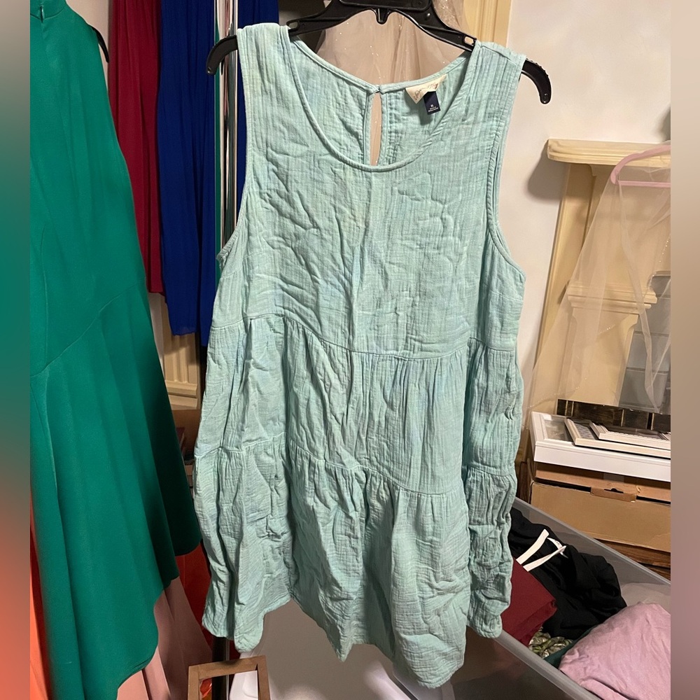 Aqua Sleeveless Tiered Dress